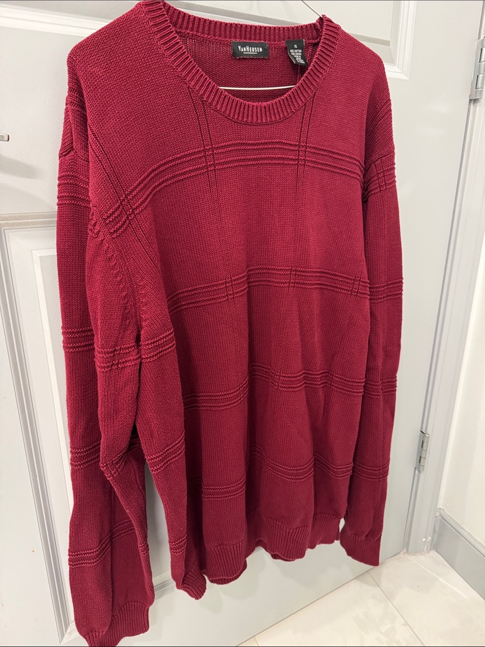 Van Heusen XL Cotton Pullover Sweater Burgundy Red Knit Crewneck